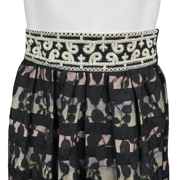 FLOREAT Anthropologie Charente Black Lace Overlay Skirt Sz 4 - Picture 2 of 4